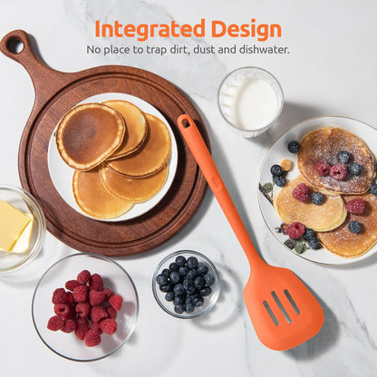 600ºF Heat Resistant Slotted Turner: U-Taste 13.6in Silicone Kitchen Spatula Flipper, 3.74in Wide Food Grade Flexible Thin Rubber Cooking Utensil for Egg, Pancake, Cookie in Nonstick Cookware (Red)