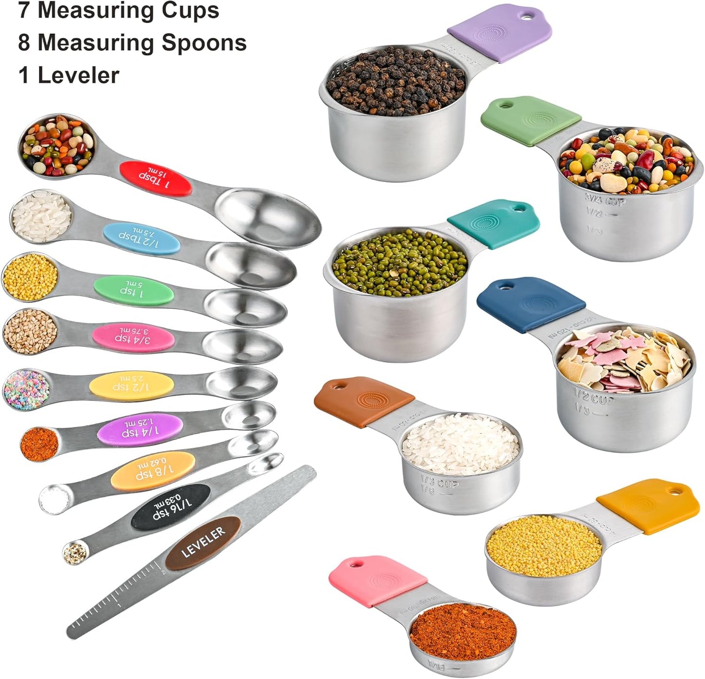 Smithcraft Measuring Cups and Spoons Set 16, Metric & US Stainless Steel Magnetic Measuring Cups and Spoons Set for Baking & Kitchen, Dry & Liquid Metal Measure Cups & Spoons with Leveler