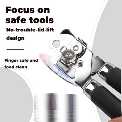 Can Opener Manual with Bottle Heavy Duty Stainless Steel Smooth Edge Manual Can Opener and Bottle Openers Sharp Cutting Wheel Multifunction Kitchen Tool Easy to Use Soft Ergonomic Handles
