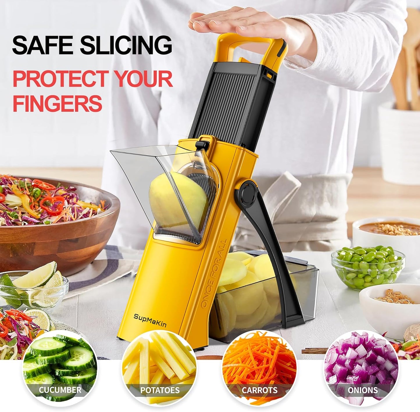 SupMaKin Upgrade Safe Mandoline Slicer Plus, Vegetable Chopper, Potato Slicer, Food Slicer Onion Chopper, Fry Cutter, Veggie Salad Dicer Kitchen Chopping Artifact Gifts (Blue)