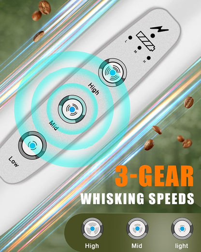 YUSWKO Black Handheld Milk Frother Wand for Coffee, Rechargeable Electric Whisk with 3 Heads 3 Speeds Drink Mixer Coffee Frother For Latte, Cappuccino, Hot Chocolate, Egg