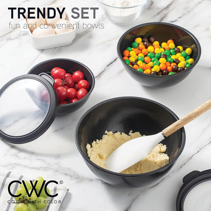 COOK WITH COLOR Mixing Bowls with Lids - 12 Piece Plastic Nesting Bowls Set includes 6 Prep Bowls and 6 Lids, Microwave Safe Mixing Bowl Set, Sage Embossed - Colors B