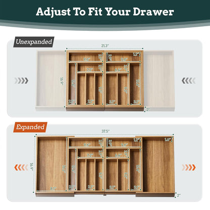Silverware Organizer Large, Magnetic Connected Expandable 13 Slots Silverware Drawer Organizer From 21 to 37.4 Inches, Adjustable Flatware and Cutlery Holder, Bamboo Utensil Tray for Kitchen Black