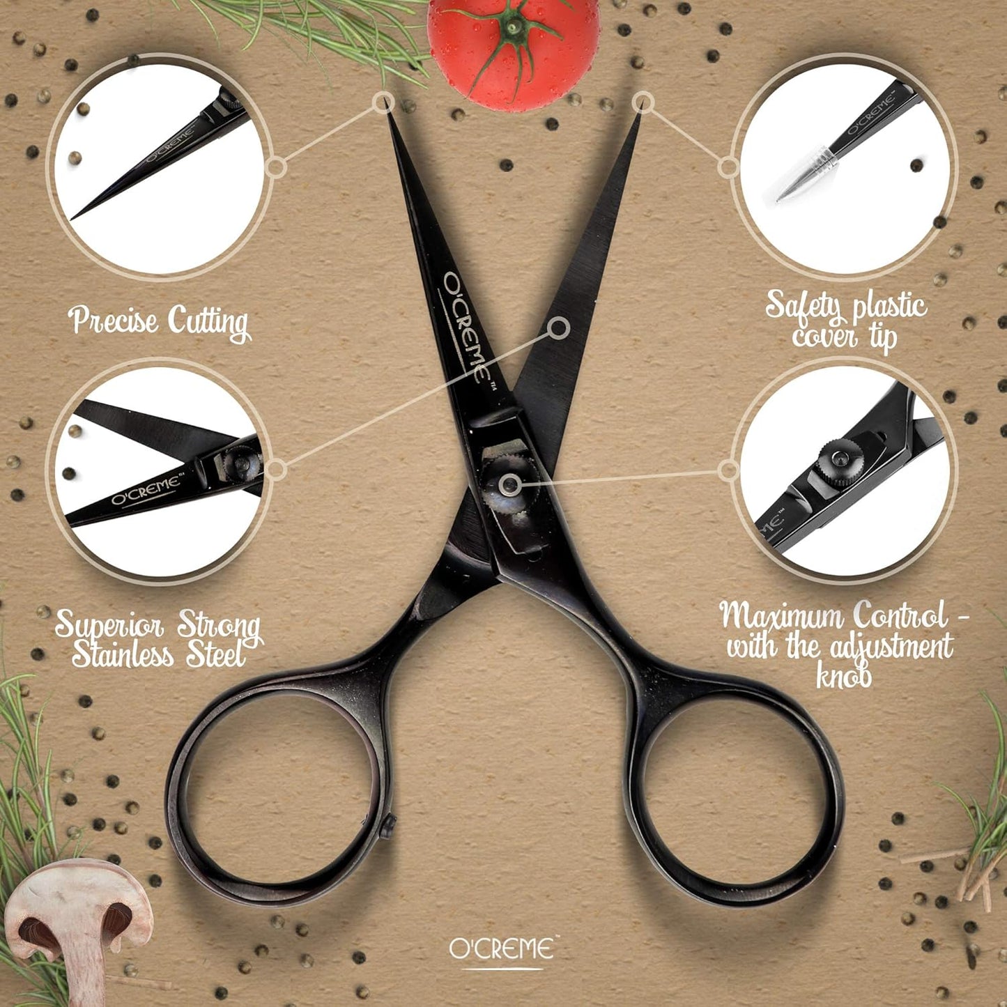 O'Creme Super Sharp Chef Scissors All Stainless Steel Snips Garnishing Tool (Gold)