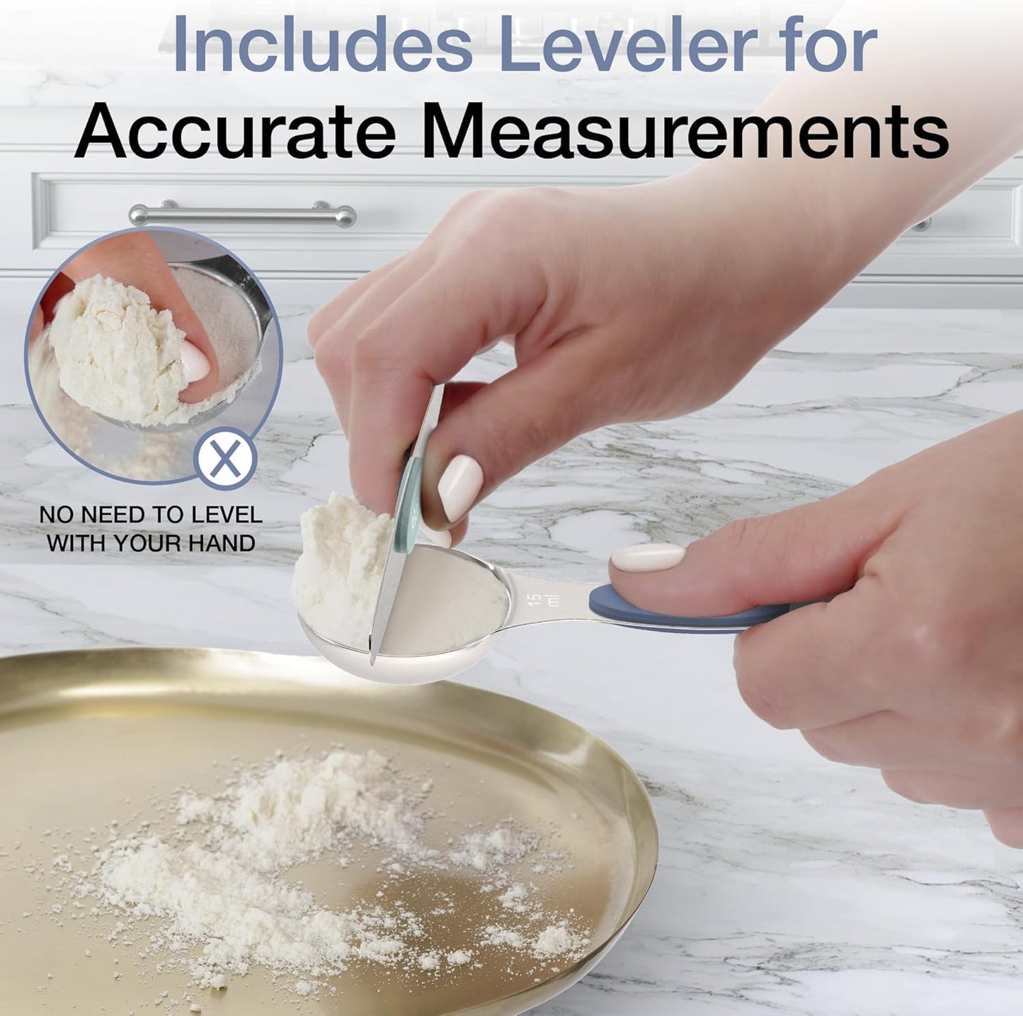 CuttleLab Magnetic Measuring Spoons Set - Stainless Steel, Double Ended, Stackable & Nested Design for Dry and Liquid Ingredients, Ideal for Spice Jars, 9-Piece Set with Leveler (Country Chic)