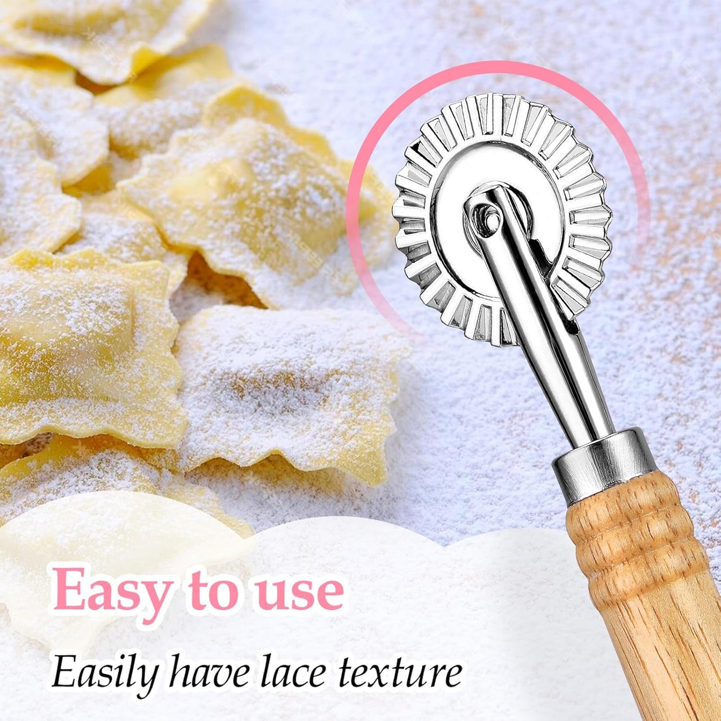 Pastry Cutter, Dough Stamp Cutter/Crimper, Pastry Wheel Cutter Tool, Stainless Steel Pasta Cutters Wheel with Wooden Handle for Home and Kitchen Use, 1.54inch