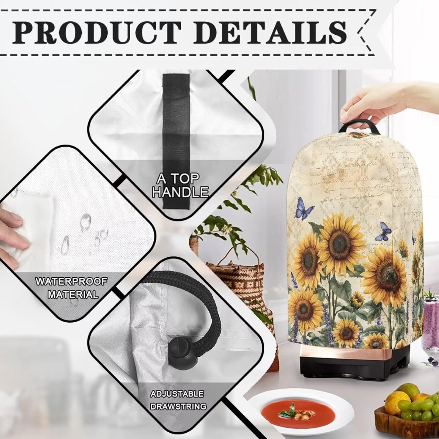 Coffee Pastry Blender Dust Cover with Drawstring Field Stand Mixer or Coffee Maker Cover Anti Fingerprint Polyester Appliance for Home Kitchen Decor