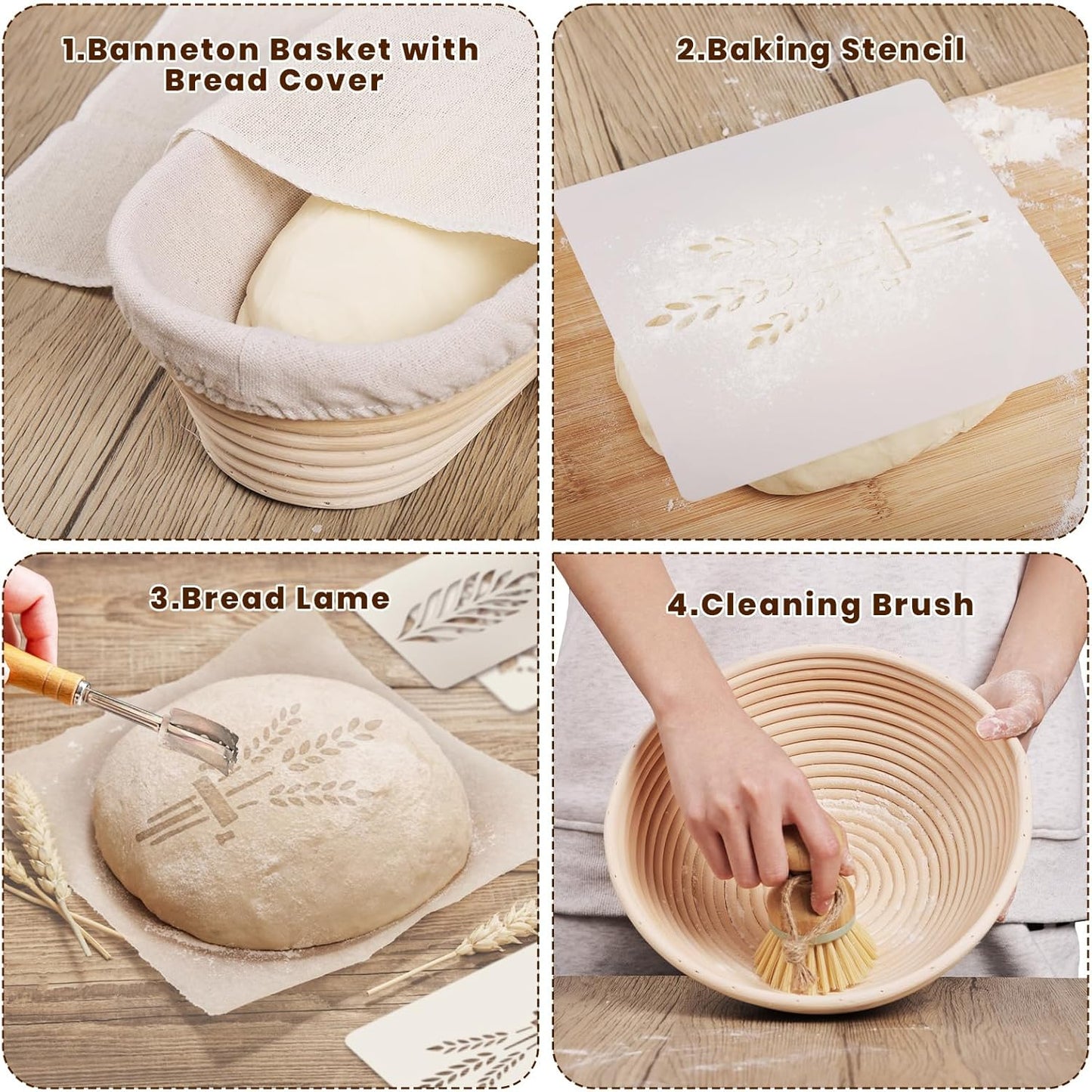 CODOGOY Banneton Bread Proofing Basket Set, Sourdough Bread Baking Supplies with 9" Round & 10" oval Handmade Natural Rattan Proofing Basket and Complete Bread Making Tools