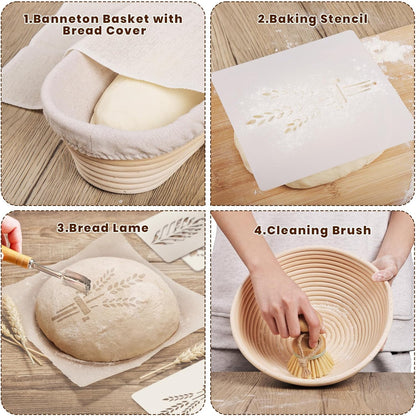 CODOGOY Banneton Bread Proofing Basket Set, Sourdough Bread Baking Supplies with 9" Round & 10" oval Handmade Natural Rattan Proofing Basket and Complete Bread Making Tools