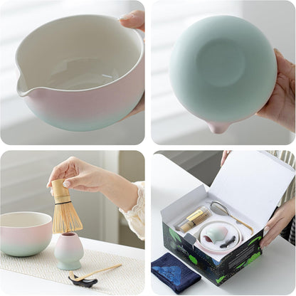 TEANAGOO Matcha Whisk Set,7 Pcs Matcha Start Set Lt.Grey,Matcha Kit for Ceremony,Matcha Tea Set with Whisk and Bowl with All Accessories,Gift for Friend/Family