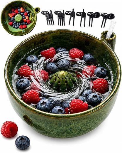 Vortex Berry Bowl The Original Artisan Swirling Berry Bowls Handmade 3D Print Berry Colander Self Rinsing Fruit Washing Stoneware Rinse Gentle Dynamic Washer Spinner Basket(3D Printing Blue)