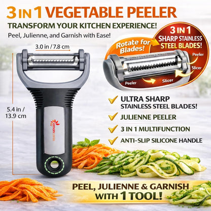 Fruits & Vegetables Peeler Set – Y Peeler Ultra-Sharp Stainless Steel Swivel Standard, Serrated, & Julienne Blades
