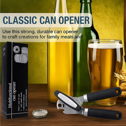Heavy-Duty Can Opener – Stainless Steel Smooth-Glide Manual Can Opener for Cans & Bottles | Sharp Cutting Wheel, Ergonomic Non-Slip Handles, Rust-Proof Kitchen Tool.