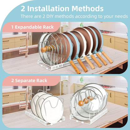 Pot Rack Organizer -Expandable Pot and Pan Organizer for Cabinet,Pot Lid Organizer Holder with 10 Adjustable Compartment for Kitchen Cabinet Cookware Baking Frying Rack,Bronze