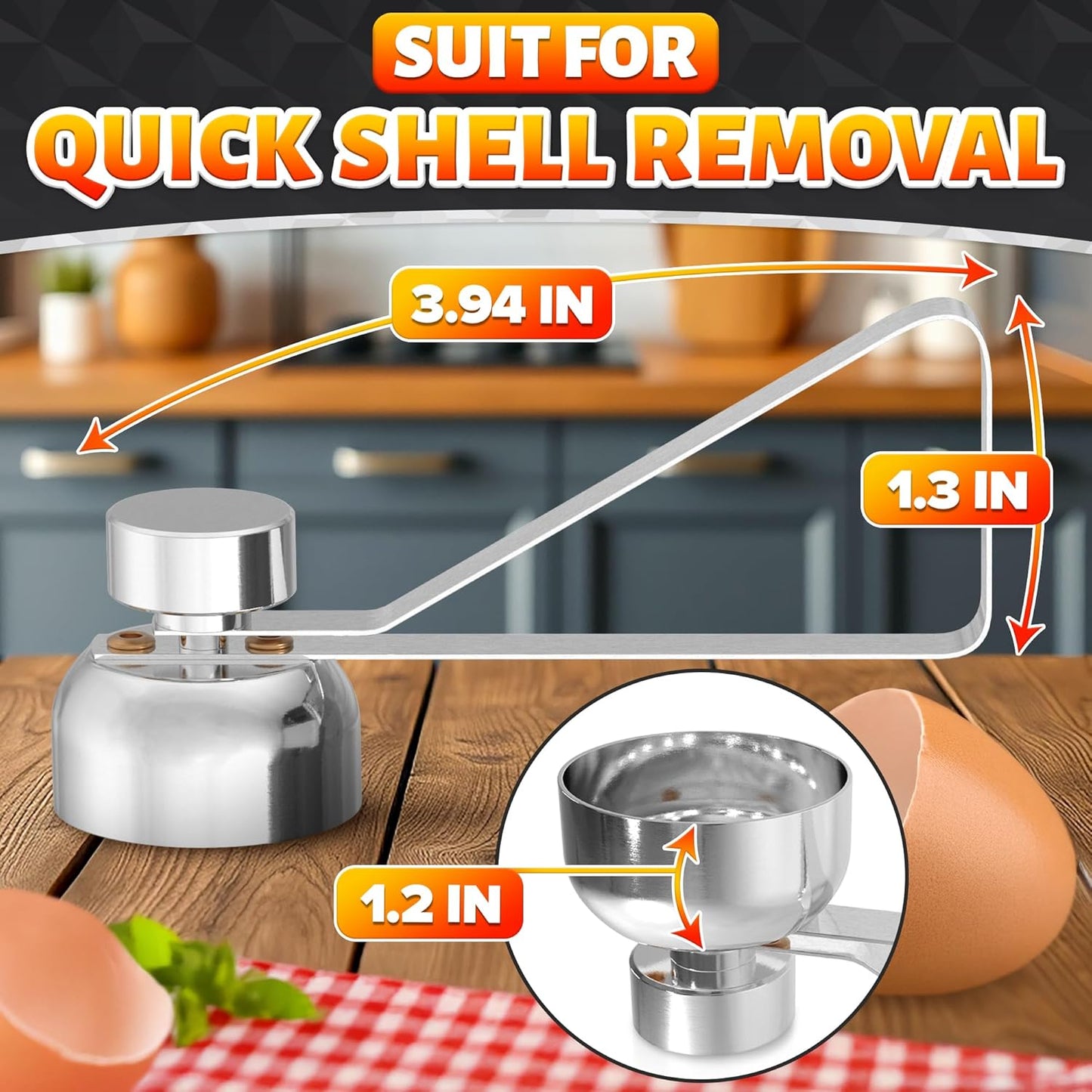 Egg Cracker Tool for Raw Eggs — Egg Shell Opener for Soft-Boiled Shell Tops, Stainless Steel Topper with Ergonomic Adjustable Effort — Clean Cut Design for Breakfast Prep, Custards, & Baking (Silver)