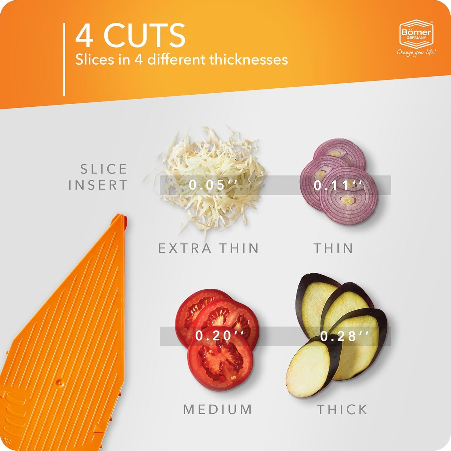 Mandoline Food Slicer Börner V5 (Basic Set) by Reston Lloyd • V-Slicer with Food Holder • Made in Germany • Fruit & Vegetable Chopper • Multiple Settings • Color: Orange
