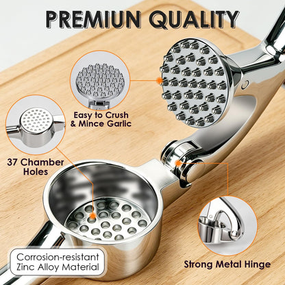 TACGEA Kitchen Garlic Press Set, Rust Proof Garlic Mincer Tool with Silicone Garlic Peeler and Brush