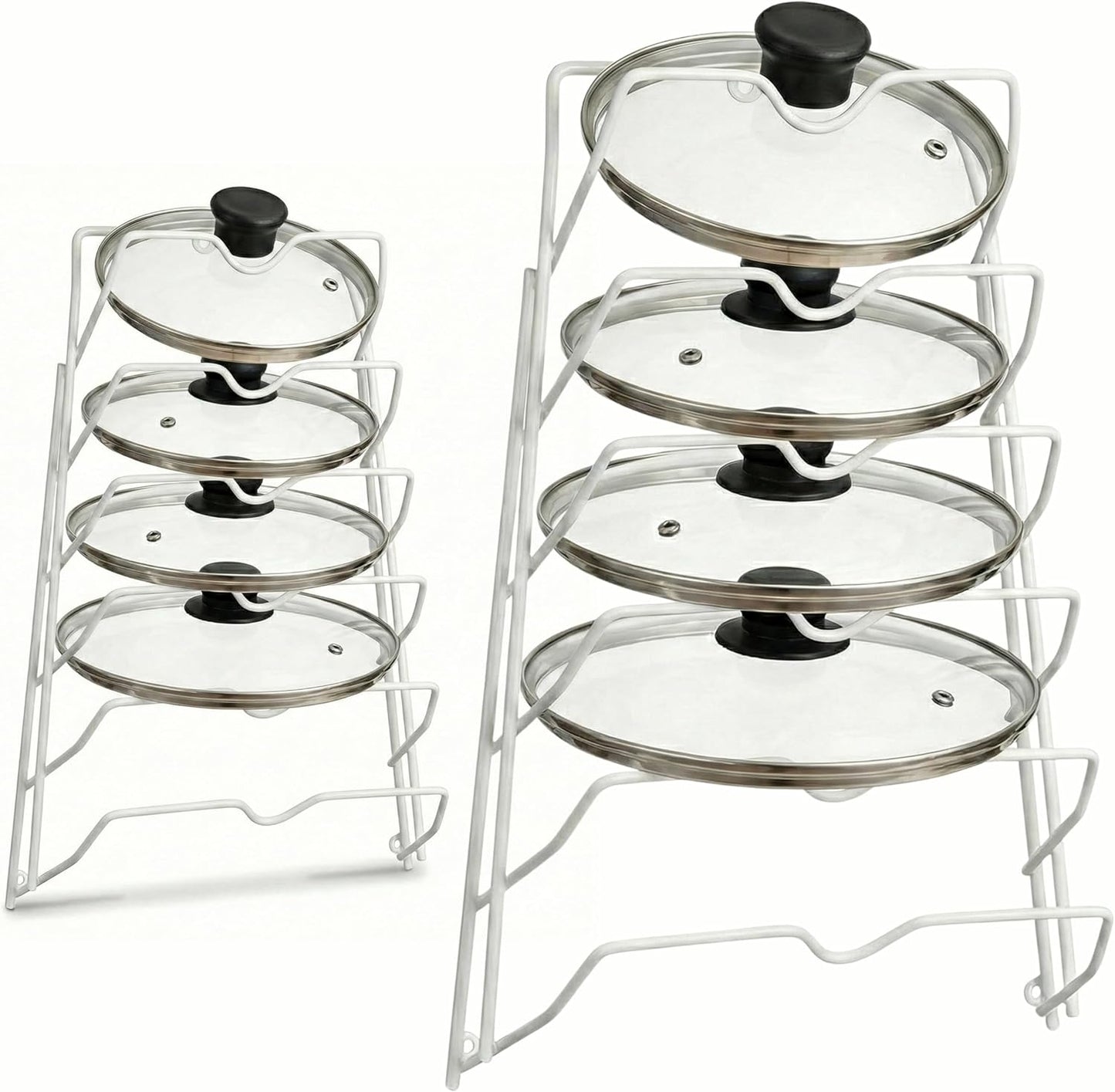 Evelots 6 Pot Lid Organizer for Cabinet Door or Pantry Wall - Closet Door Pots and Pans Lids Holder - Glass or Metal Pan Covers Cabinet Organizer Kitchen Storage - White 6 Tier Lid Rack