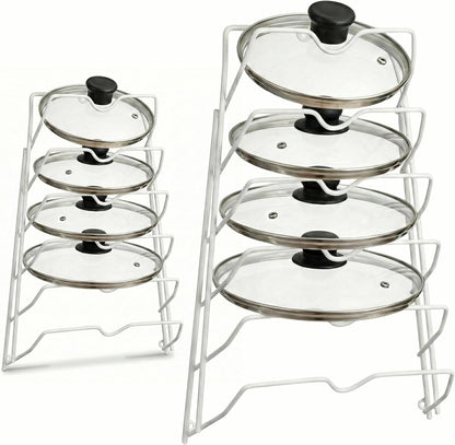 Evelots 6 Pot Lid Organizer for Cabinet Door or Pantry Wall - Closet Door Pots and Pans Lids Holder - Glass or Metal Pan Covers Cabinet Organizer Kitchen Storage - White 6 Tier Lid Rack