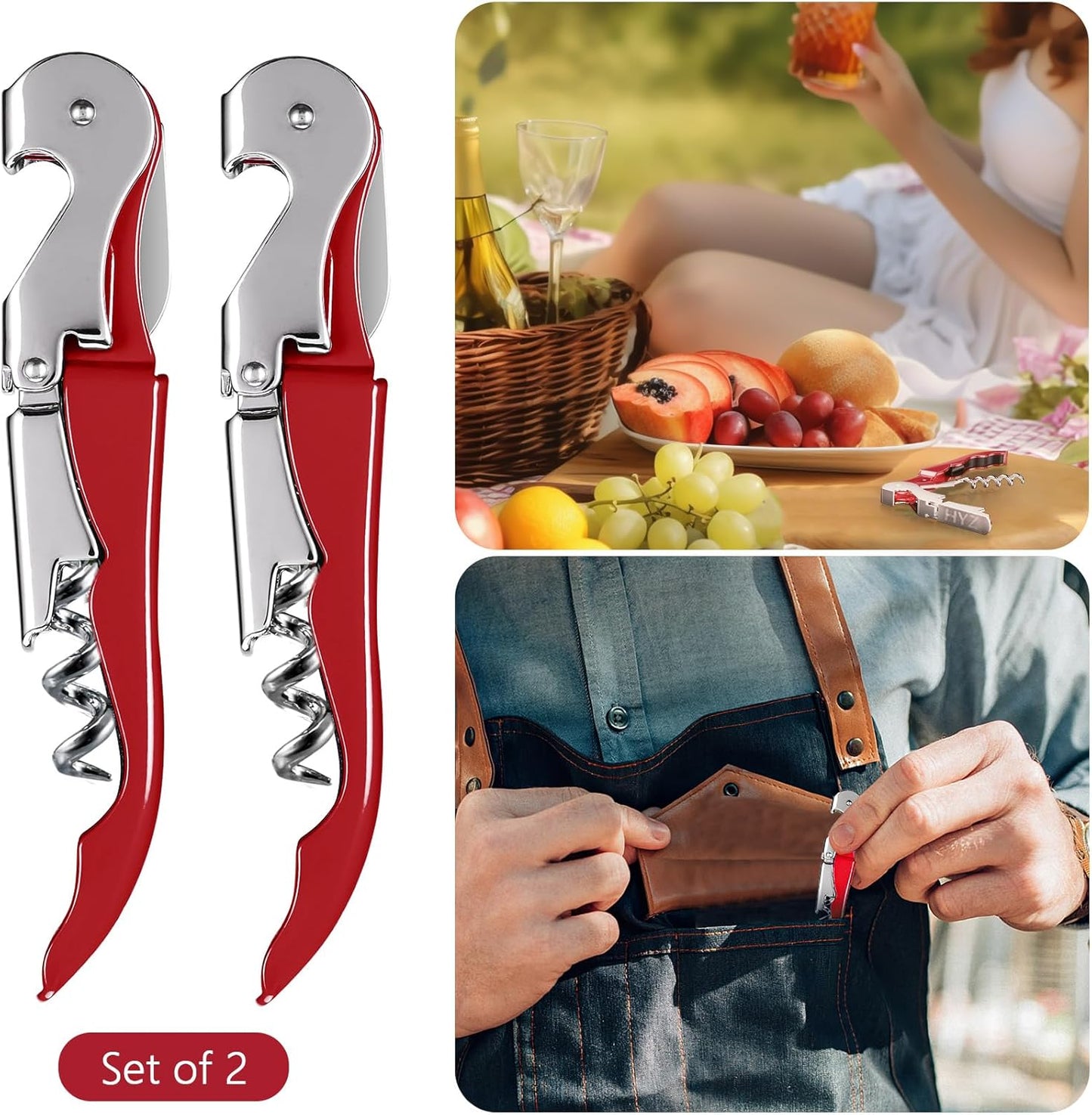 HYZ 2-Pack Wine Opener Waiter Corkscrew, Professional Wine Key for Servers, Bartender, with Foil Cutter, Manual Wine Bottle Opener Double Hinged (Black)