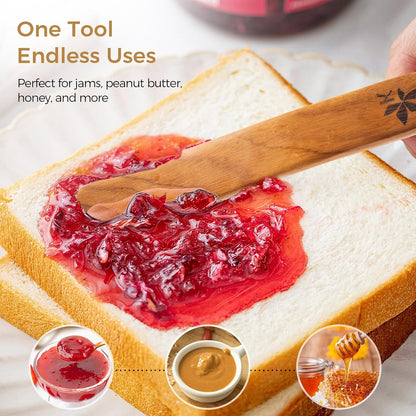2 Pack Spurtle for Sourdough Starter, Danish Dough Whisk and Jar Spatula, Solid Teak Wood for Mixing, Scraping Jars and Bread Making Tools, Wooden Kitchen Utensils for Non-Stick Cookware