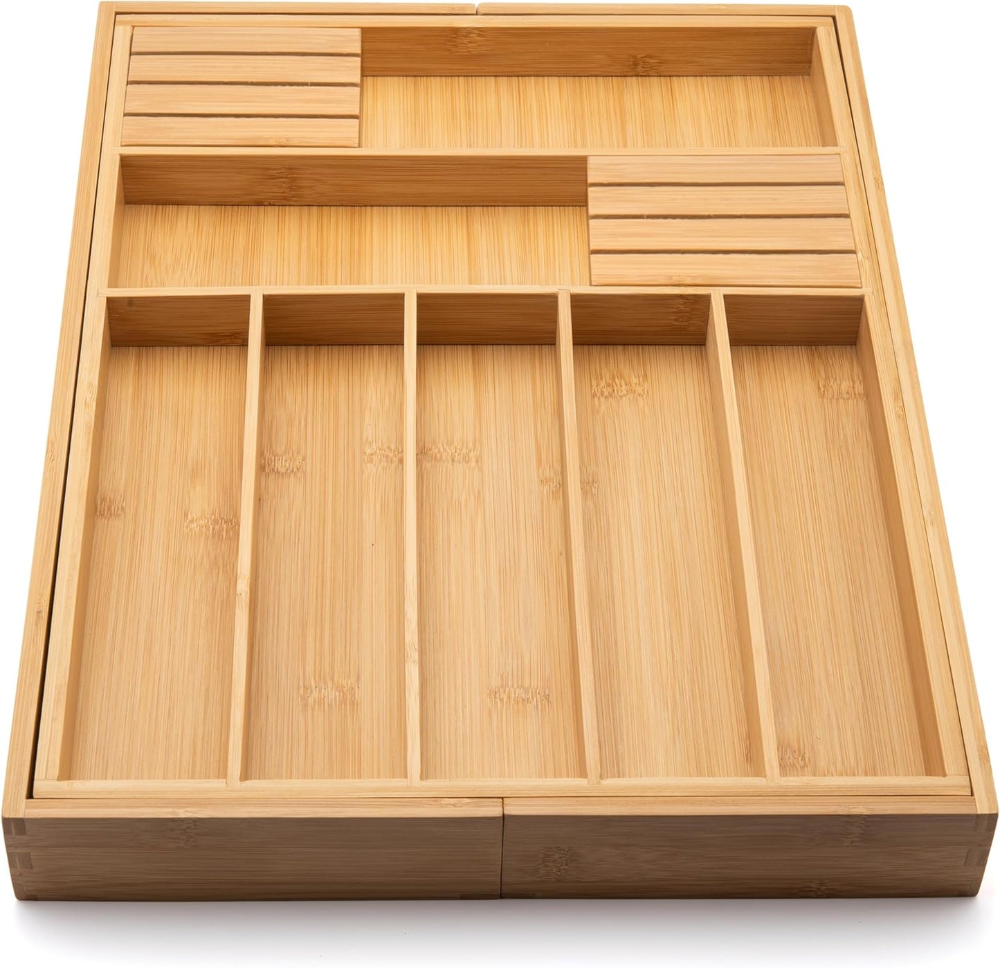 Purawood Bamboo Drawer Organizer - Expandable Silverware Organizer & Utensil Drawer Organizer, Cutlery Tray with Dividers, 7-9 Slots- Kitchen Organizer for Utensils & Flatware (Natural)