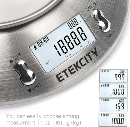 Etekcity 0.1g Food Kitchen Scale, Bowl, Digital Grams and Ounces for Weight Loss, Dieting, Baking, Cooking, and Meal Prep, 11lb/5kg, Stainless Steel Silver