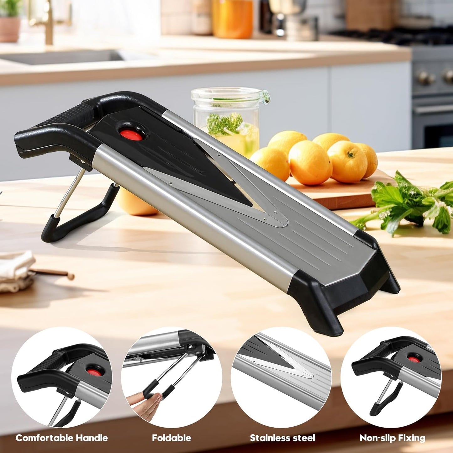Supernal 5-in-1 Adjustable Mandoline Slicer for Kitchen,Stainless Steel Vegetable Cutter with Cut-Resistant Gloves,Safe & Durable Mandolin Slicer for Potato,Tomato,Carrot,Onion,and More