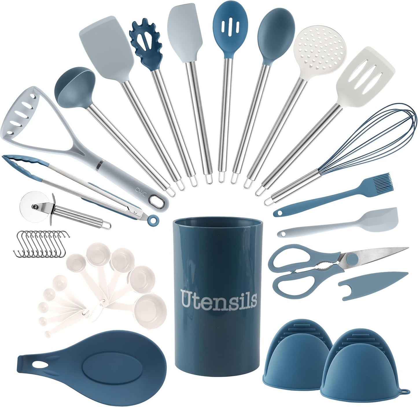 COOK WITH COLOR Silicone Cooking Utensils, Kitchen Utensil Set, Easy to Clean Silicone Kitchen Utensils, Cooking Utensils for Nonstick Cookware, Kitchen Gadgets Set, 10 Pieces, Green