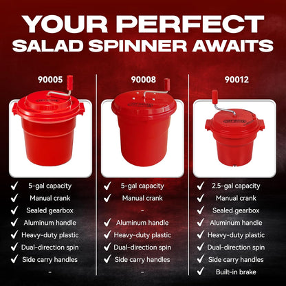 5 Gallon Chef Master Commercial Salad Spinner Dryer – Hand Powered Manual Lettuce Spinner and Fruit Washer Bowl w/ Strainer - Sealed Gearbox, Built In Brake System - Durable Spinner Mechanism - 90005