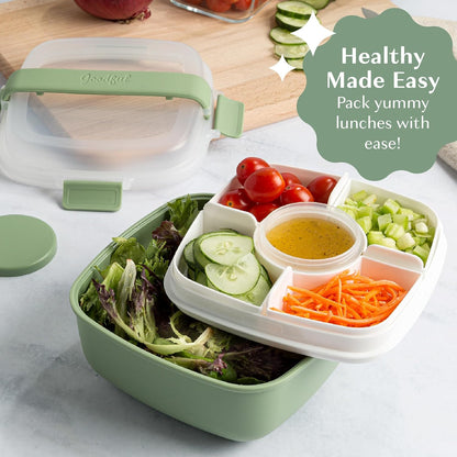 Goodful Stackable Lunch Box Container, Bento Style Food Storage with Removeable Compartments for Sandwich, Snacks, Toppings & Dressing, Leak-Proof and Made without BPA, 56-Ounce, Teal