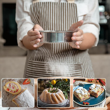 uxcell Stainless Steel Flour Sifter, 2 Pcs 6Inch and 8Inch 50 Mesh Round Sifter Flour Sieve Mini Fine Mesh for Baking Cake Bread, White