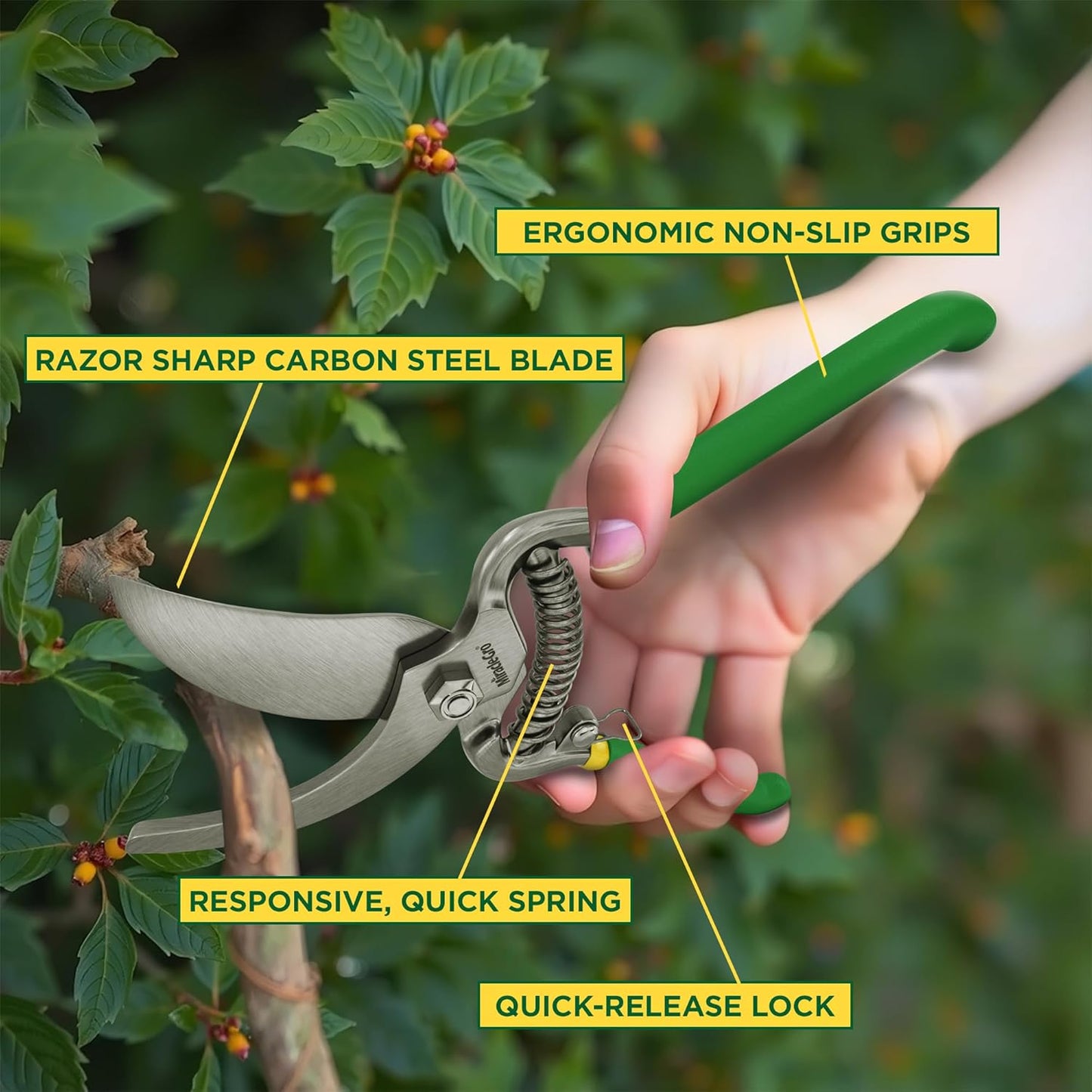 Miracle-Gro 8 in. All-Purpose Steel Garden Utility Shears with Serrated Blades – Comfort Grip Yard and Garden Scissors for Pruning Plants, Flowers, and Herbs