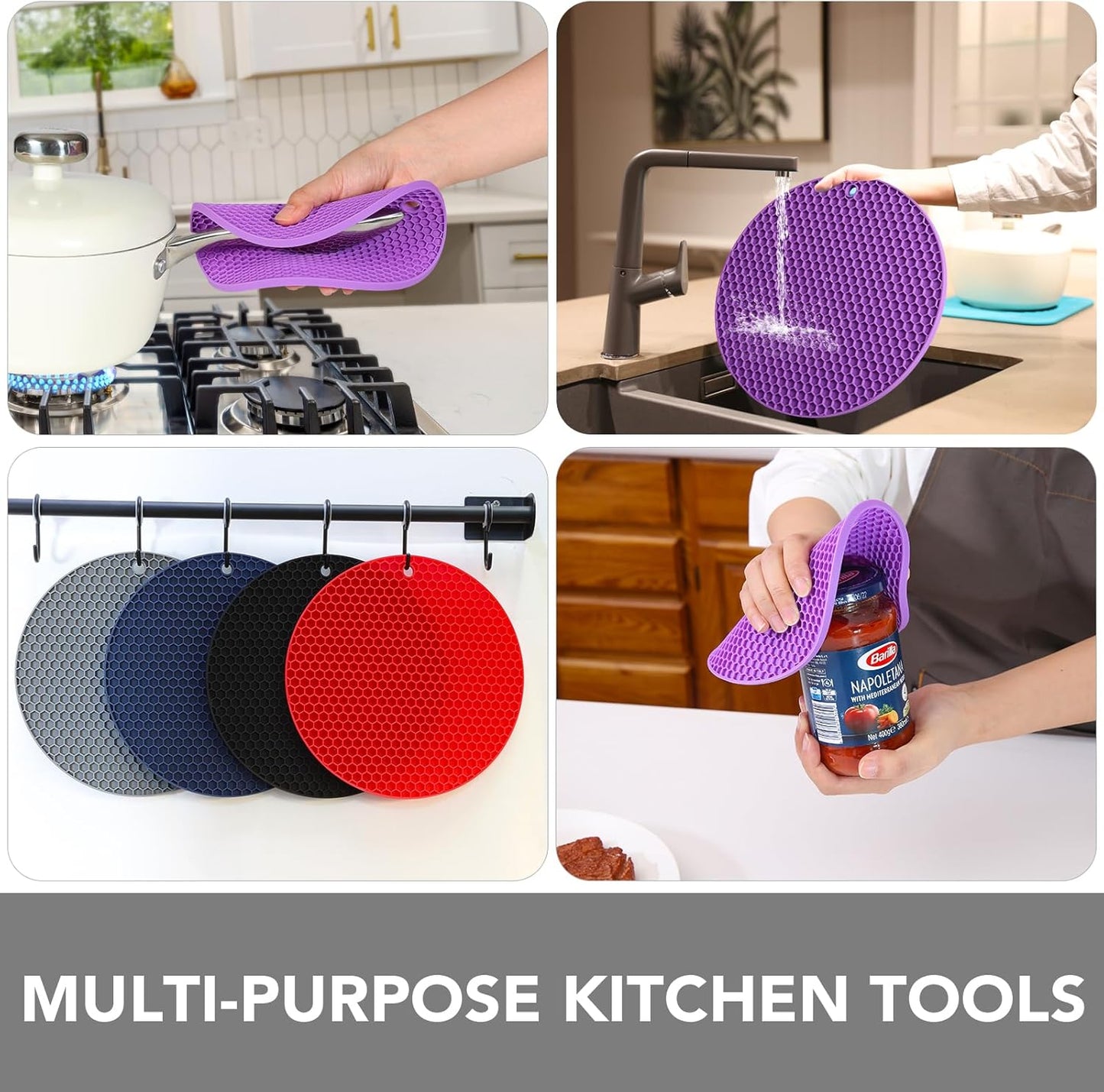 Joyhalo Trivets for Hot Dishes - Hot Pads for Kitchen, Silicone Pot Holders for Hot Pots and Pans, Silicone Mats for Kitchen Countertops, Table, Flexible Easy to Wash and Dry, Grey
