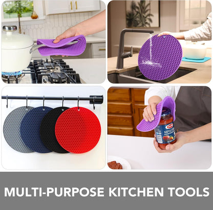 Joyhalo Trivets for Hot Dishes - Hot Pads for Kitchen, Silicone Pot Holders for Hot Pots and Pans, Silicone Mats for Kitchen Countertops, Table, Flexible Easy to Wash and Dry, Grey