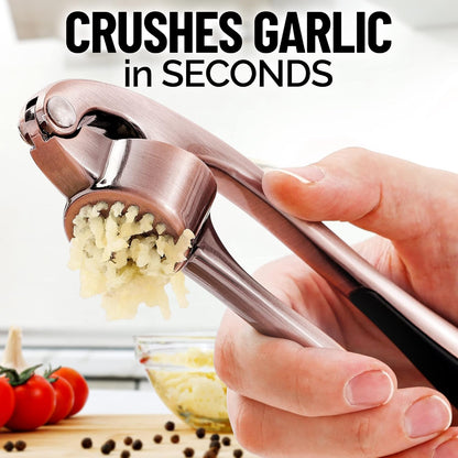 Zulay Kitchen Premium Garlic Press Set - Rust Proof Professional Garlic Mincer Tool - Easy-Squeeze, Easy-Clean with Soft, Ergonomic Handle - Silicone Garlic Peeler & Brush (Silver)