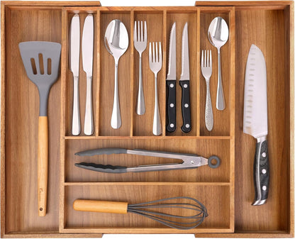 Bellsal Silverware Organizer Kitchen Drawer Organizer Expandable Bamboo Utensil Holder Cutlery Tray for Kitchen Utensil and Flatware Bedroom Office