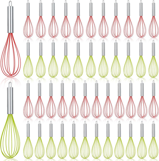 FoldTier 12 Sets 10 Inch Christmas Whisks Gifts DIY Fillable Christmas Tree Ornaments Xmas Colored Silicone Whisks for Cooking Heat Resistant Egg Beaters with Card Rope Bag for Candy Holder