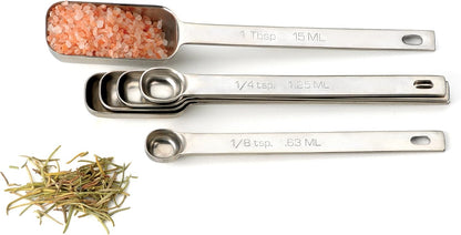RSVP International Endurance Stainless Steel Spice Measuring Spoons, Set of 6 | 1/8 tsp to 1 Tbsp Measurements | Nest for Easy Storage | Dishwasher Safe | Dry or Liquid | Baking or Cooking