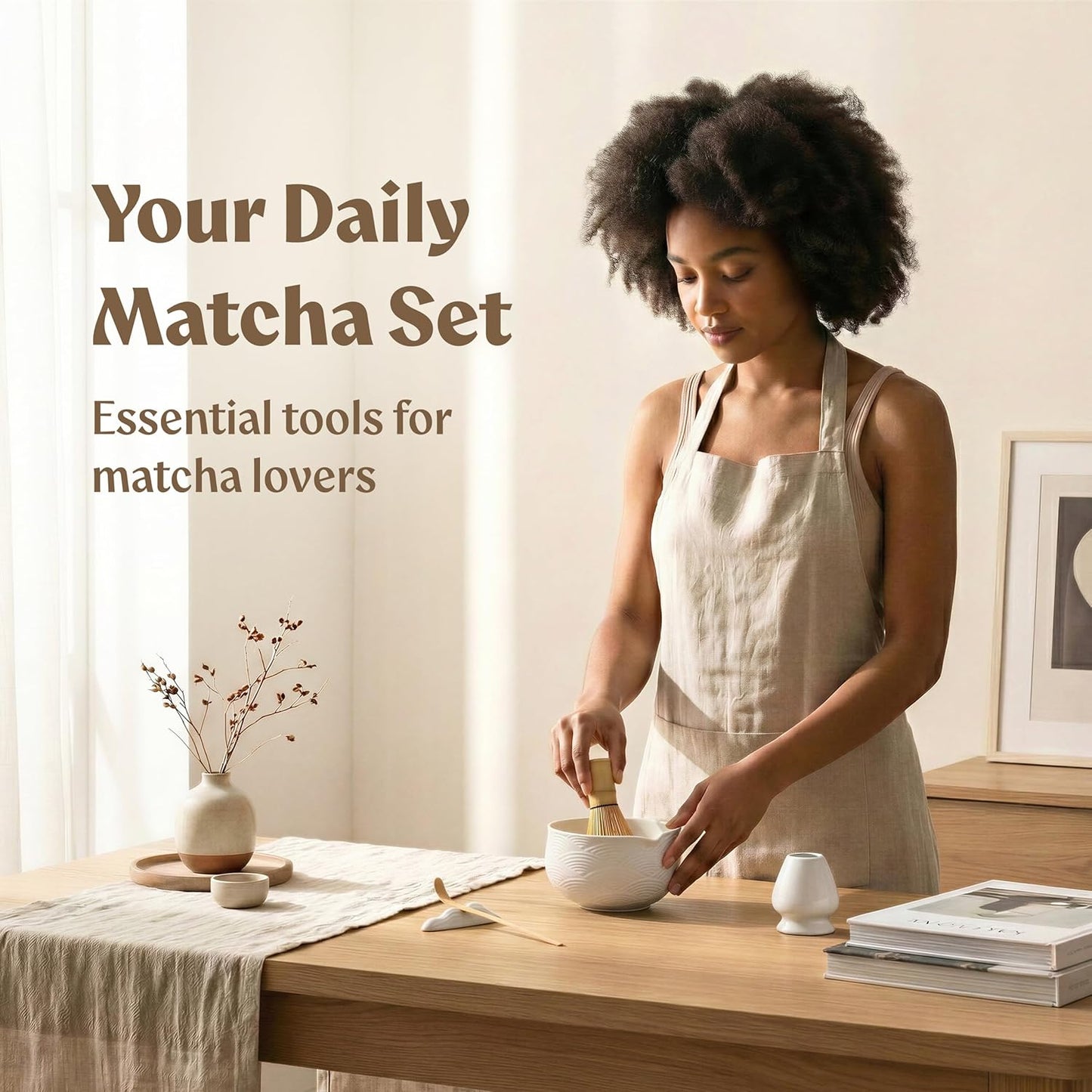 EDELHAUS Matcha Kit Whisk Set (7 Pcs) - Complete Matcha Set, Matcha Bowl with Spout, Whisk with Holder, Bamboo Scoop with Rest and Sifter, Perfect Kit for Matcha Lovers (Sakura Pink)