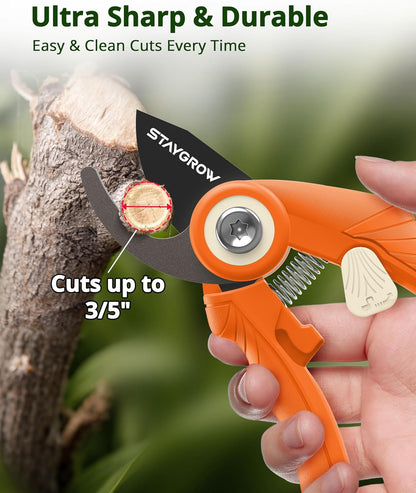 2pcs 6.5" Pruning Shears for Gardening, Ultra Sharp Garden Scissors for Precise Cuts, Stainless Steel Bonsai Clippers with Spring Loaded, 6.5 Inch Garden Shears (1pc Straight & 1pc Curved)