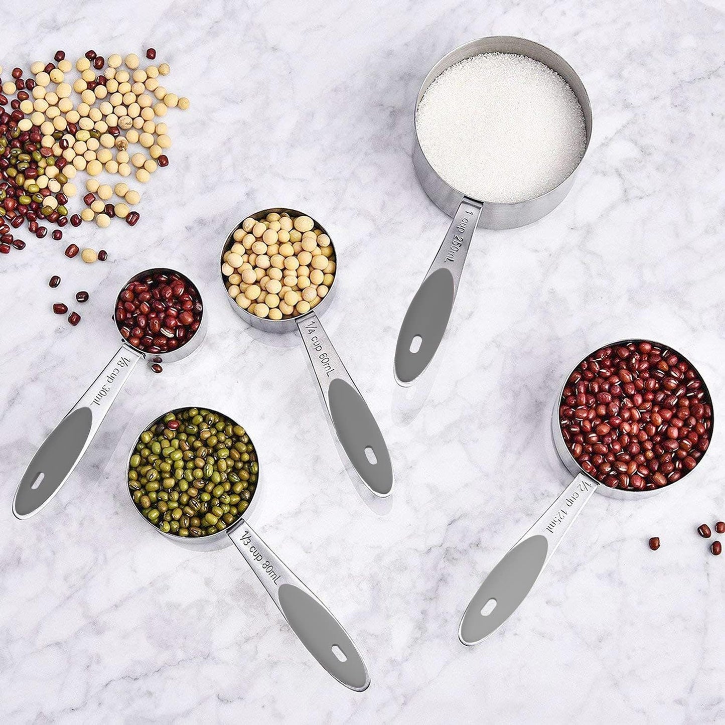 Measuring Cups & Spoons Set of 16, Wildone Premium Stainless Steel Measuring Cups and Measuring Spoons with Colored Silicone Handle, Including 8 Nesting Cups, 8 Spoons, for Dry and Liquid Ingredient