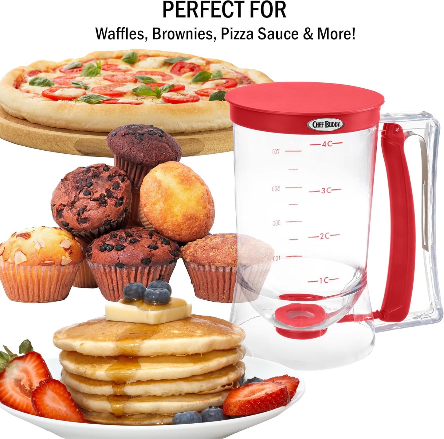 Pancake Batter Dispenser - 4-Cup Batter Dispenser with Squeeze Handle for Pancakes, Waffles, Muffins, and Crepes - Baking Tools (Purple)