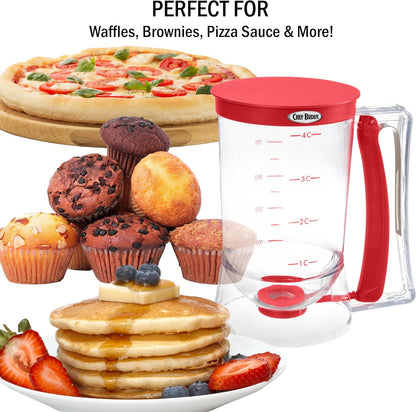 Pancake Batter Dispenser - 4-Cup Batter Dispenser with Squeeze Handle for Pancakes, Waffles, Muffins, and Crepes - Baking Tools (Purple)