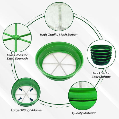 SE 13.25 Inch Wide Stackable Classifier Gold Prospecting Pan - 1/8 Inch Stainless Steel Mesh Sifting Pan, Green