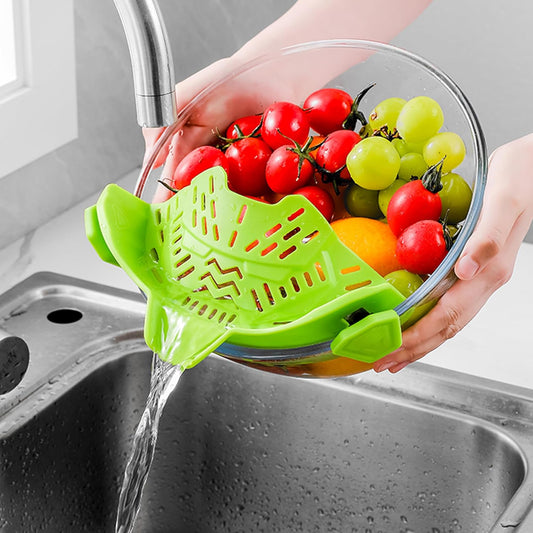 Adjustable Silicone Clip-On Colander. Heat-Resistant Drainer for Pasta, Vegetables, Noodles, and Food. Clip On Strainer for Pots, Pans, and Bowls-Essential Kitchen Gadget (Green)