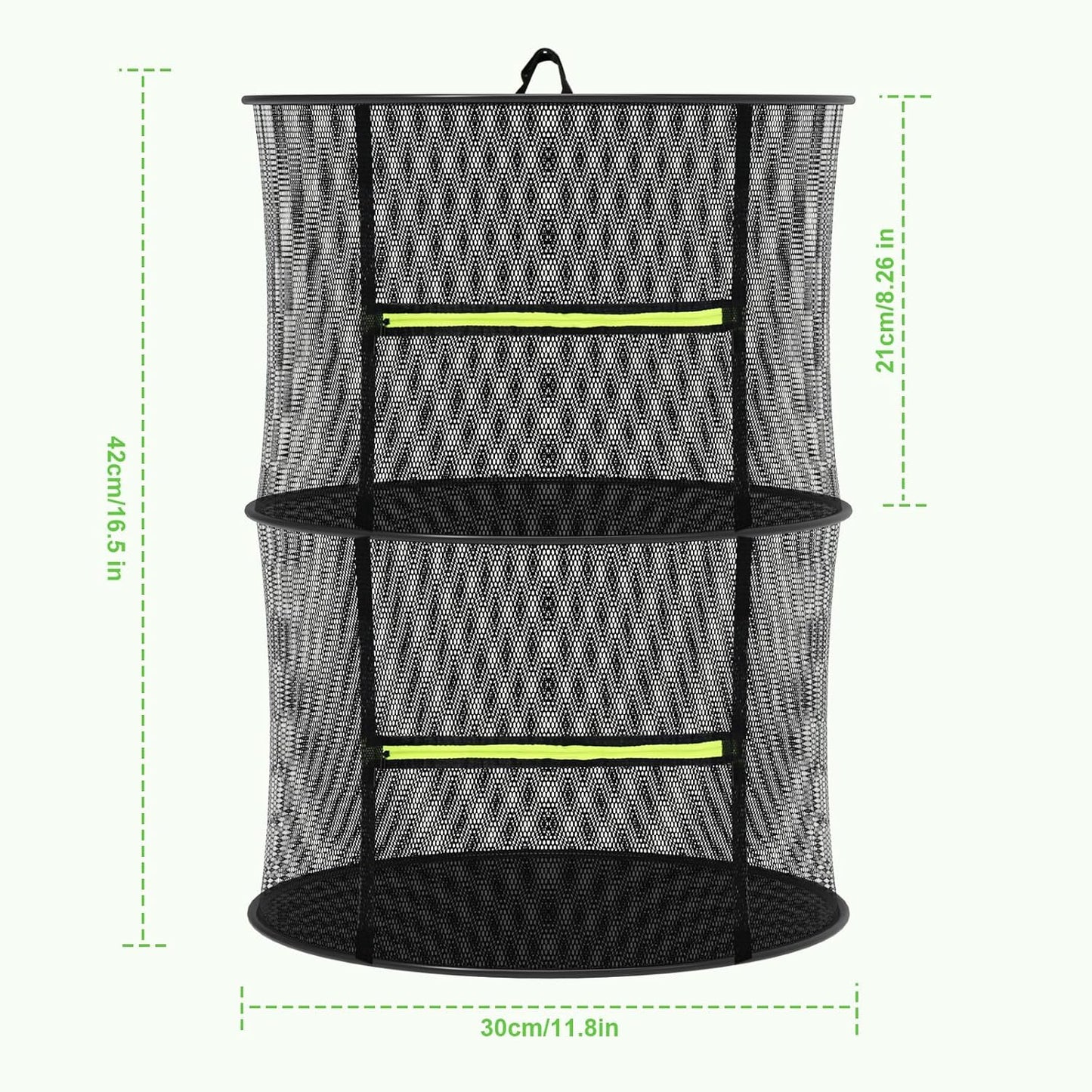 MEKOLIFE Herb Drying Rack Hanging-8 Layer, Collapsible Large Capacity Mesh Net with Green Zipper, Hooks & Bonus Garden Scissors, for Fresh Herbs/Flowers/Plants, Indoor Outdoor Use (23.62")