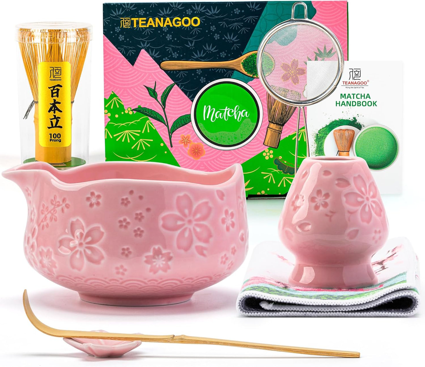 TEANAGOO Matcha Whisk Set,7 Pcs Matcha Start Set Lt.Grey,Matcha Kit for Ceremony,Matcha Tea Set with Whisk and Bowl with All Accessories,Gift for Friend/Family