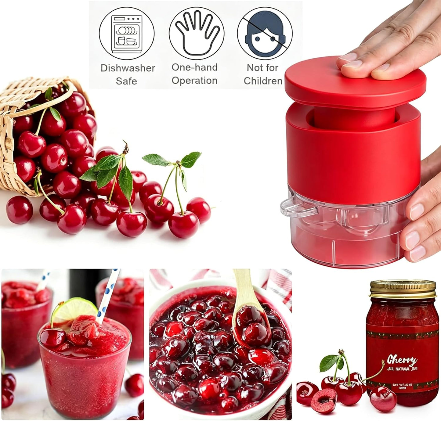 Cherry Pitter - Olive And Other Fruit Tools, Cherry Pitter With a Space-Saving Lock(BLACK)