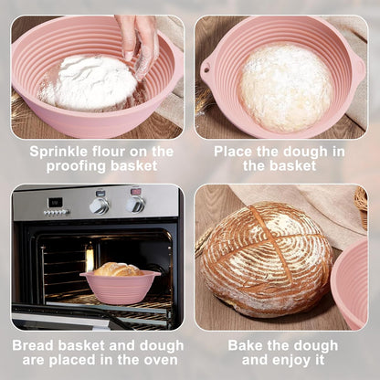 Sourdough Starter Kit with Banneton Bread Proofing Basket, 9” Round Banneton with Liner, 24 oz Starter Jar, Bread Lame, Dough Whisk & Sourdough Baking Supplies